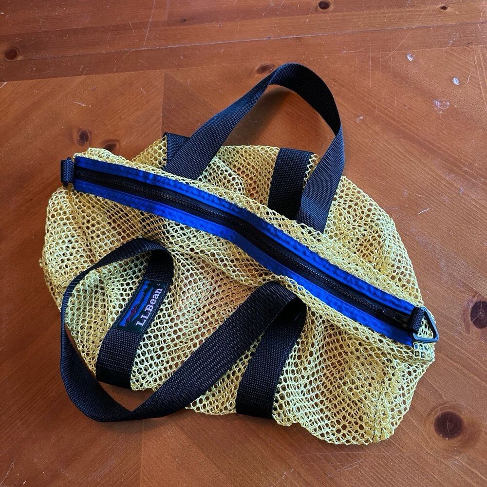 L.L. Bean Yellow Mesh Tote Bag Vintage LL Bean Zippered Duffle Style Mesh Bag